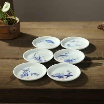 

6PCS Chinese Style Ceramic Coaster Kung Fu Tea Set Hand Painted Cup Holder Placemat for Kitchen Heat Non-Slip Placemats ZL321