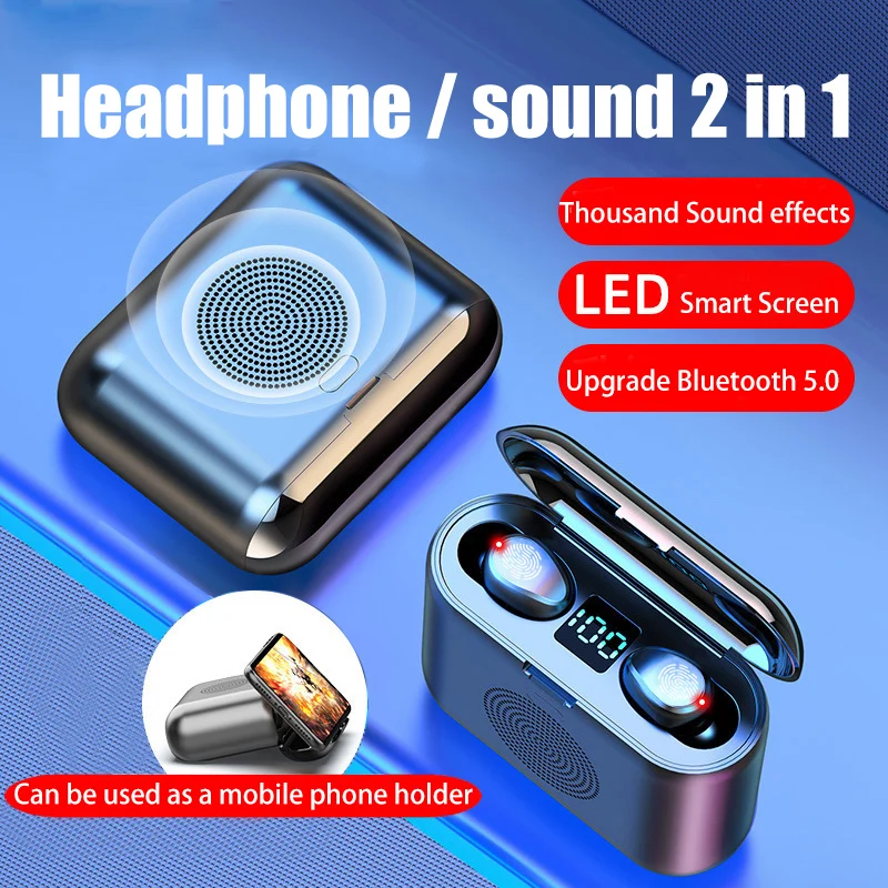 

TWS wireless headset with dual microphones bluetooth speaker headset 5.0 automatic pairing sports waterproof headset