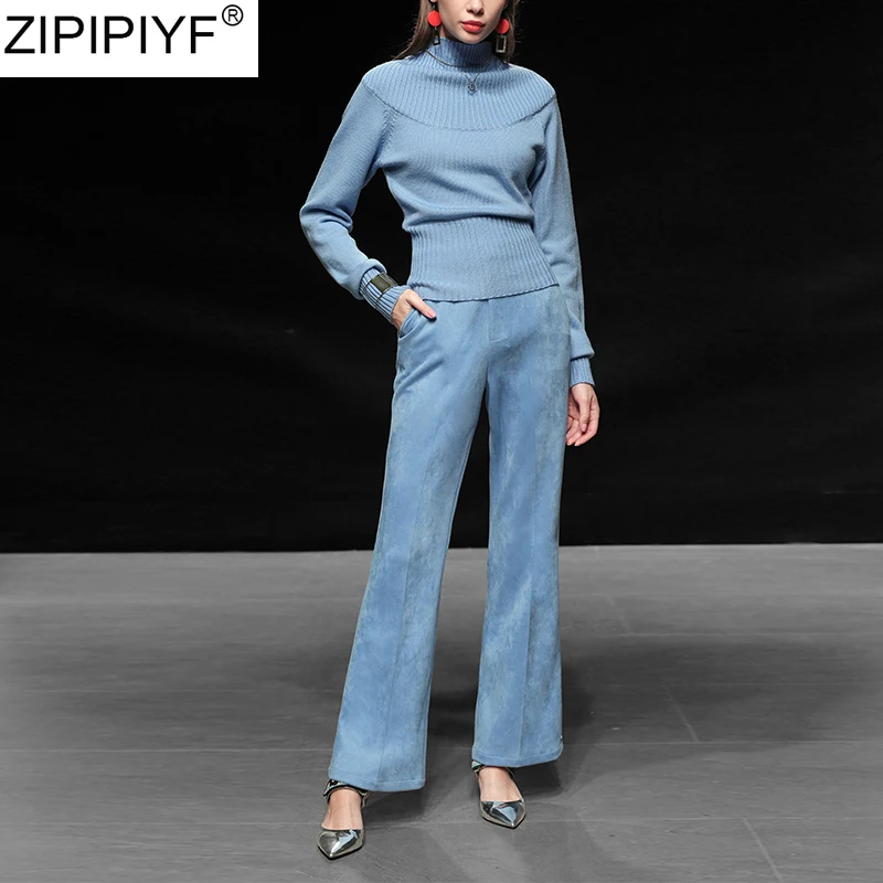 Женский трикотажный костюм из Свитера и брюк комплект 2 предметов вязаный