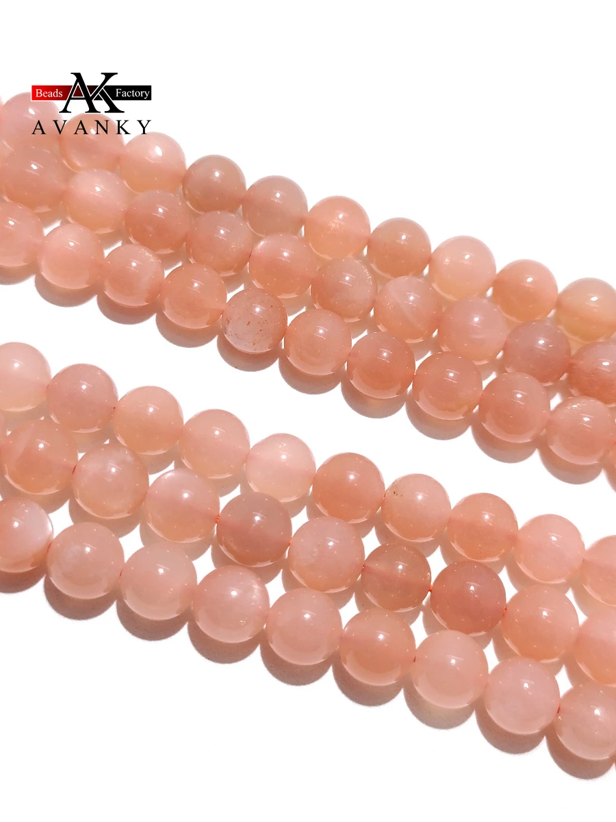Wholesale Natural Round Gemstone Orange Moonstone Beads Loose Spacer For Jewelry Making DIY Necklace Bracelet 15'' 6 8 10mm