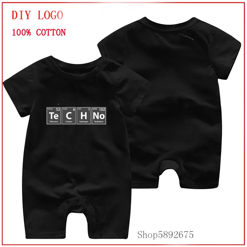 Techno Te-C-H-No Periodic Elements Spelling printed romper Newborn Baby 100% Cotton Infant Body Short Sleeve Jumpsuit clothes |