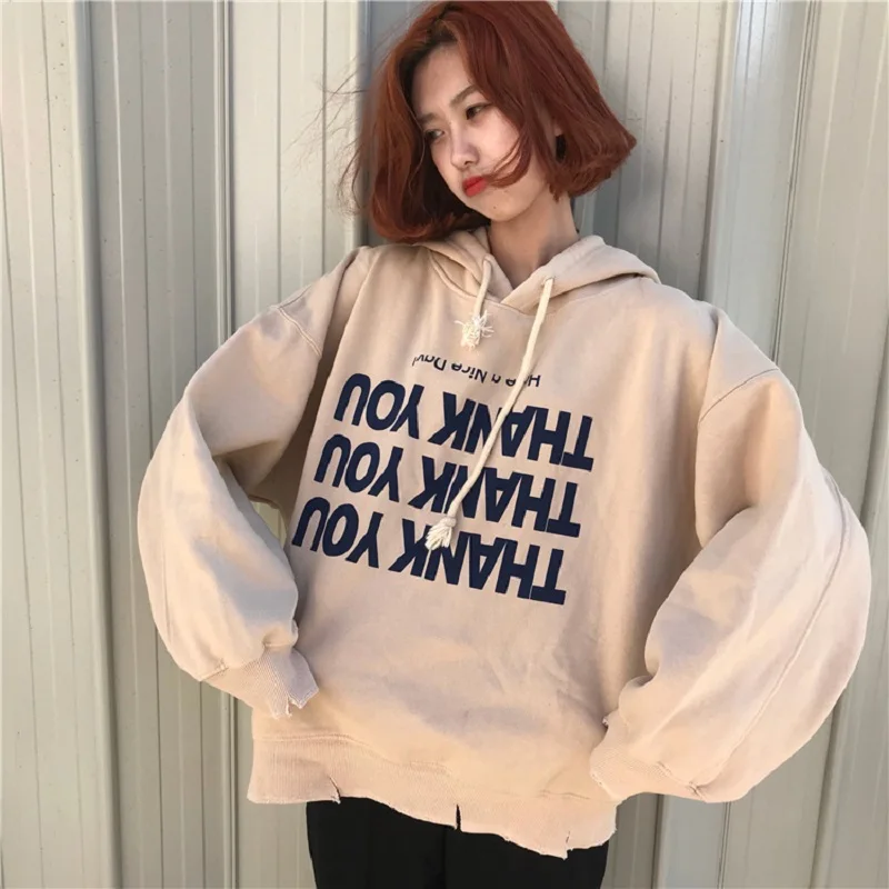 Корейский Harajuku большой размер мода ins Письмо печати с капюшоном Ulzzang женщин шикарные осенние свободные с капюшоном Повседневная Женская толстовка - Цвет: khaki