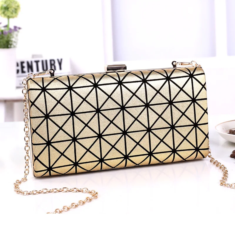 

Europe And America New Style WOMEN'S Bag Fashion Triangular Pattern Carrying Evening Bag Shoulder Diagonal Bag with Chain Banque