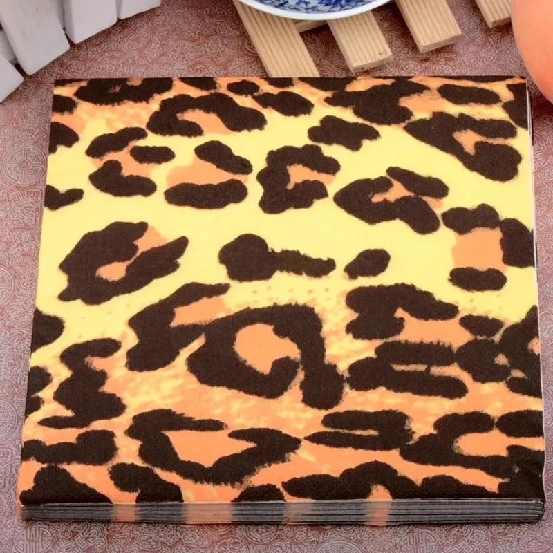 

10pcs 33*33cm Leopard Print theme paper napkins serviettes decoupage decorated for wedding party virgin wood tissues