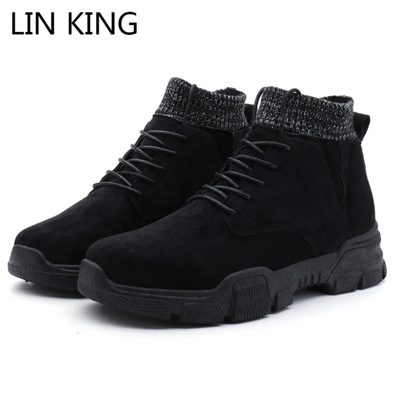 

LIN KING Big Size Men Short Boots Spring Autumn Soft Sole Lace Up Ankle Boots Comfortable High Top Work Safety Botas For Male