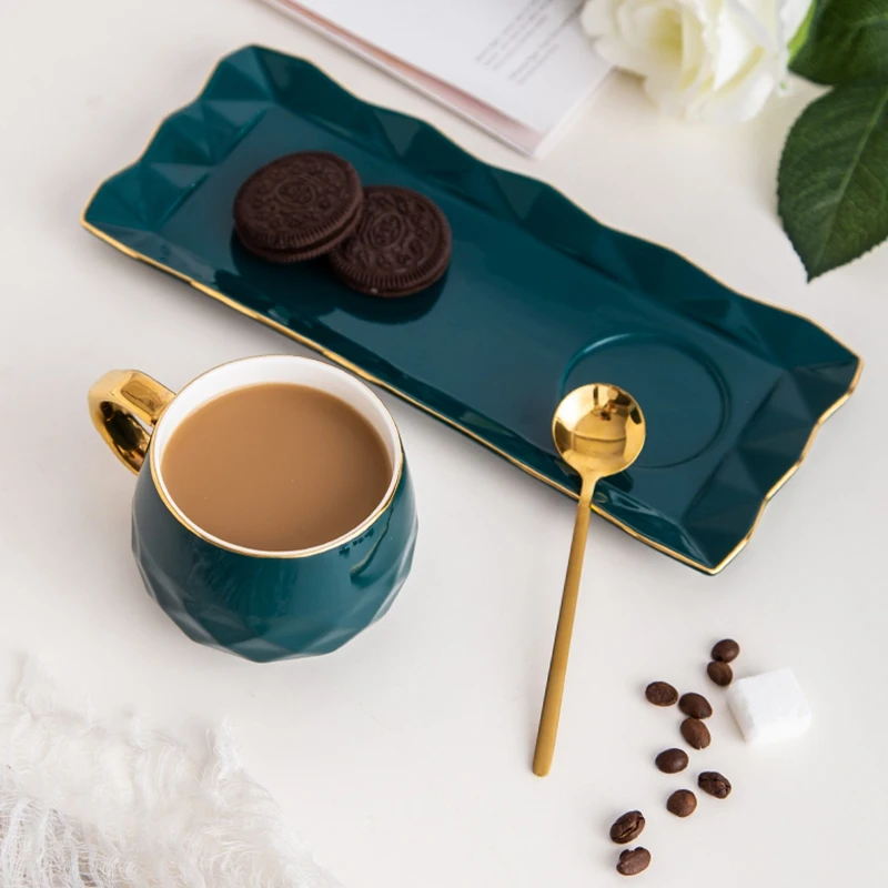 

North European Ceramic Cup with Plate Creative Gold Coffee Cup Snack Dish Set Simple English Afternoon Tea Cup with Spoon