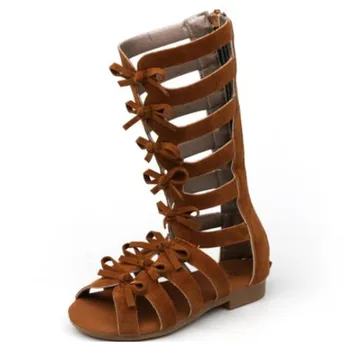 

Kids child Cute Rome Summer Sandals Peep Toe Low Square Heels Cut-Outs Back Zipper Bowtie size 26-35