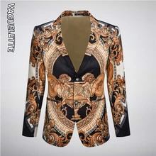 Vaguelette Gold Pattern Suit Blazer Men Jacket Luxury Lion Printed Blazers Fashion Wedding Party Stage Costumes for Singers 4XL