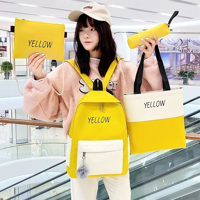 

Mixed Colors New Style Backpack Korean-style Outdoor Casual Canvas Travelling Bag Four-piece Set Middle School Students School B