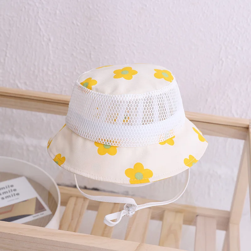 Children's Finger Toothbrush Summer Mesh Outdoor Baby Girl Bucket Hat Flower Print Breathable Kids Sun Hat Toddler Children Beach Caps baby stroller mosquito net