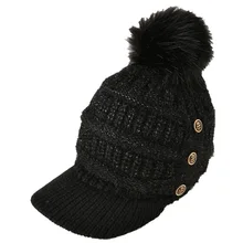 Women's Winter Autumn Wild Knitted Beanie Warm Dome Casual Wool Ball Skullies Cap For Girls Cute Button Outdoor Hat 6 Color