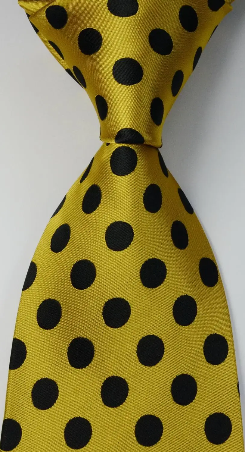 Мужской галстук в горошек шелк 9 см синий золотой красный фиолетовый жаккард вечерние свадебные тканые модные дизайнерские Галстуки - Color: Gold Black