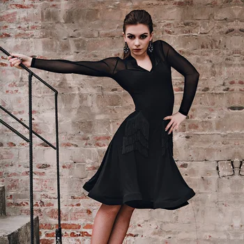 

New Latin Dance Competition Dresses V-neck Performance costume of women Latin Tassel skirt 2 colors Competition wear
