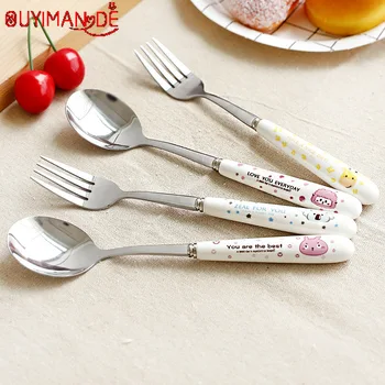 

4PC Small Fresh Cartoon Stainless Steel Fruit Fork Set Creative Cute Cake Fork Children Salad Small Fork Cute Home Fruit Fork