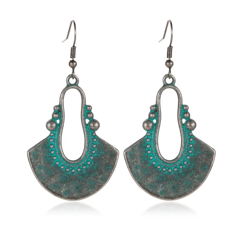

Geometric Earrings Vintage Antique Green Hanging Earring Statement Jewelry Gift Retro Bohemian Ethnic Indian Earrings for Women