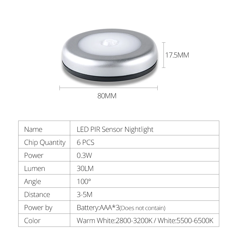6 светодиодный инфракрасный датчик движения ночник беспроводной PIR детектор настенный светильник Автоматическое включение/выключение света для кухонный шкаф на батарейках