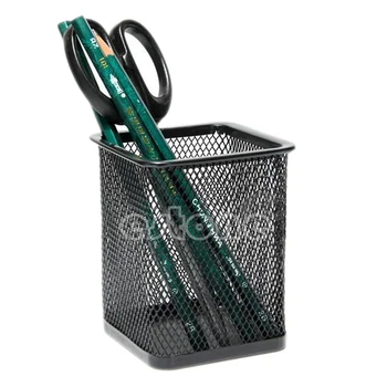 

Rectangular Mesh Style Metal Black Pencil Holder Organizer Desk Pen Containers WXTA