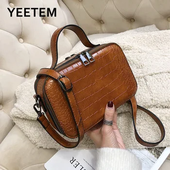 

2020 New crocodile pattern handbag shoulder bag small square bag women's shopping crossbody bag Red khaki black brown gray