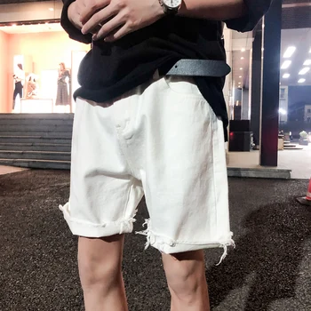 

2020Summer New Youth Popular Solid Color Denim Shorts Fashion Casual Wild Loose Five-point Pants White / Off-white / Black S-2XL