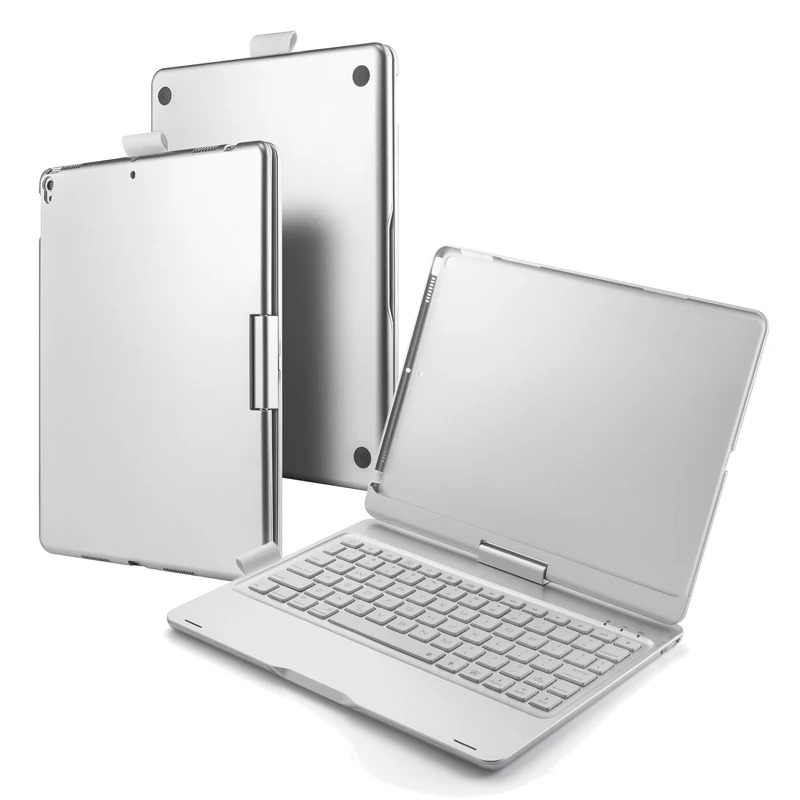 [NEW] Flip Folio Plastic Wireless Bluetooth Keyboard for iPad pro 10.5(Air 3), 360 Rotating+ 7 Colors Backlight - Color: Silver