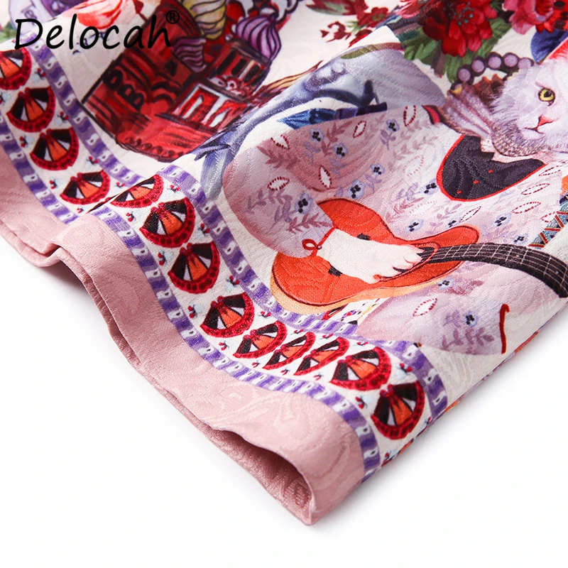 Delocah, модное осеннее Мини Короткое платье для подиума, женское платье с расклешенными рукавами, с принтом персонажа, кружевное Сетчатое элегантное винтажное свободное платье