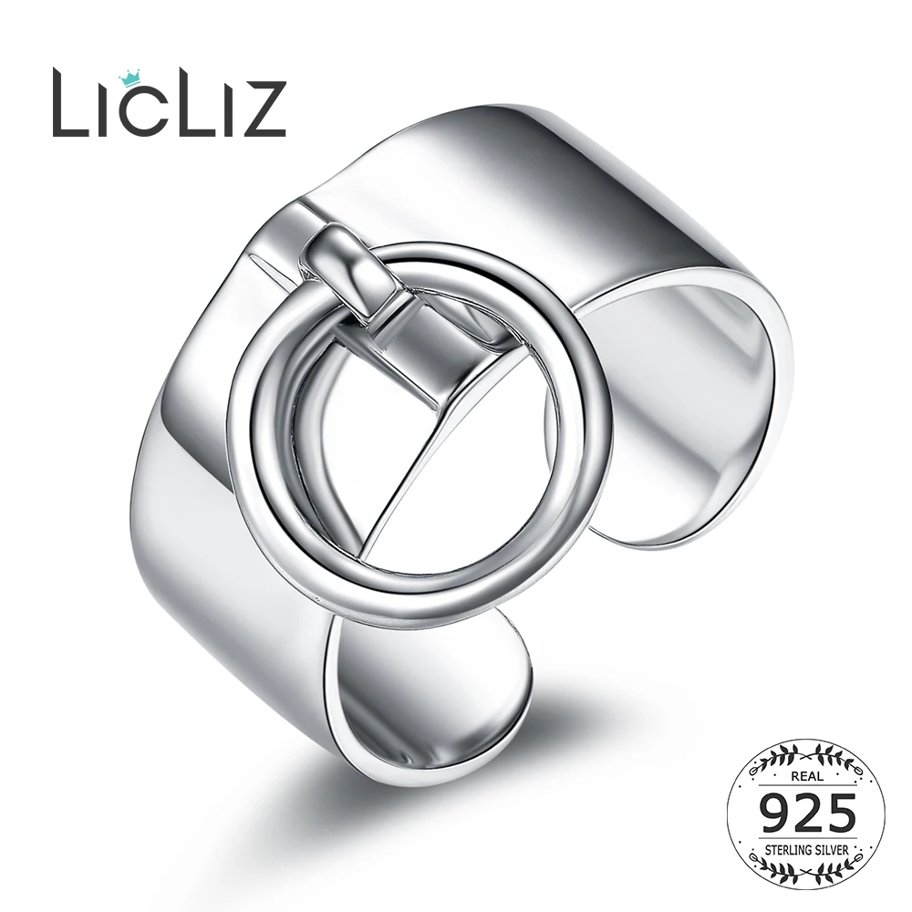 

LicLiz 925 пробы серебряные открытые регулируемые манжеты кольца для женщин круглое кольцо ювелирные изделия Anillos Plata 925 Para Mujer LR0323