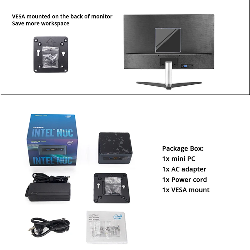 Четырехъядерный процессор Intel NUC Mini PC i7-8559U до 4,5 ГГц Windows 10 Pro WiFi Bluetooth Thunderbolt 3 4k Поддержка двойного монитора