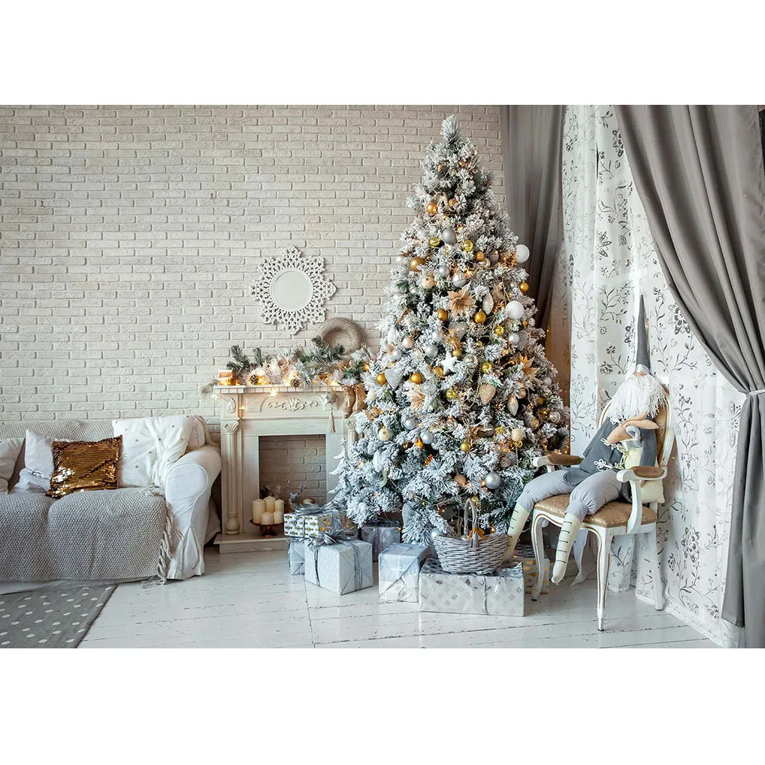 

Christmas Tree Gifts Fireplace Toy Photographic Backdrop Vinyl Cloth Photo Shootings Backdrops for Children Family Photo Studio