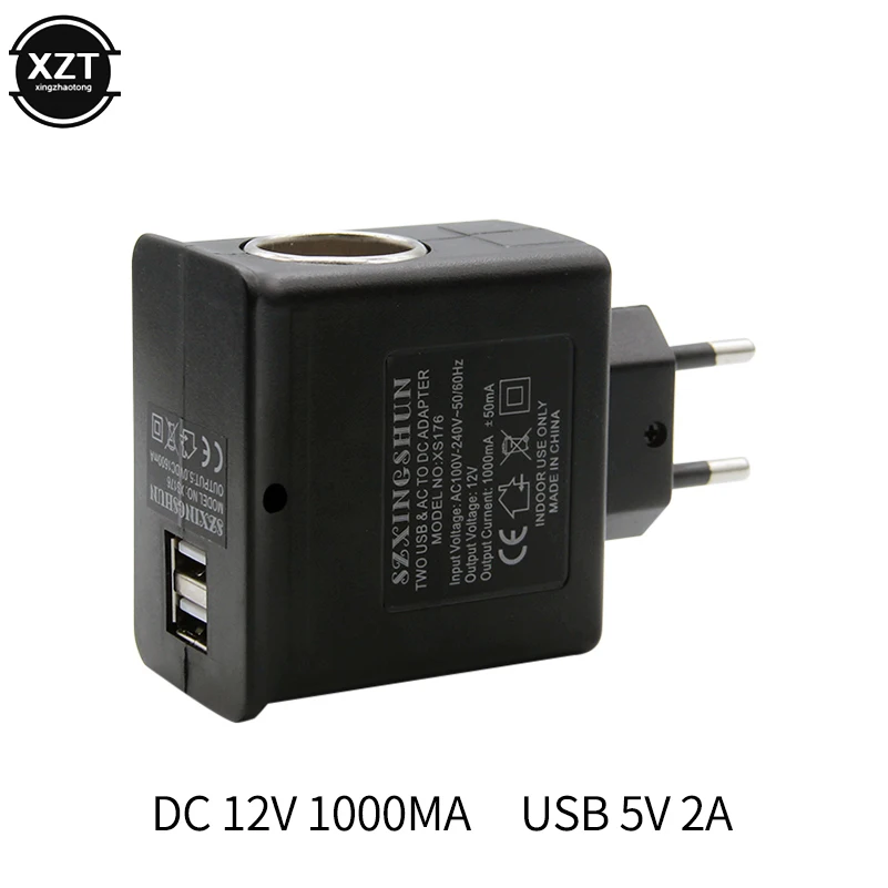 220 В до 12 В AC/DC двойной USB 1000MA автомобильный прикуриватель адаптер конвертер мини автомобильные аксессуары ЕС штекер