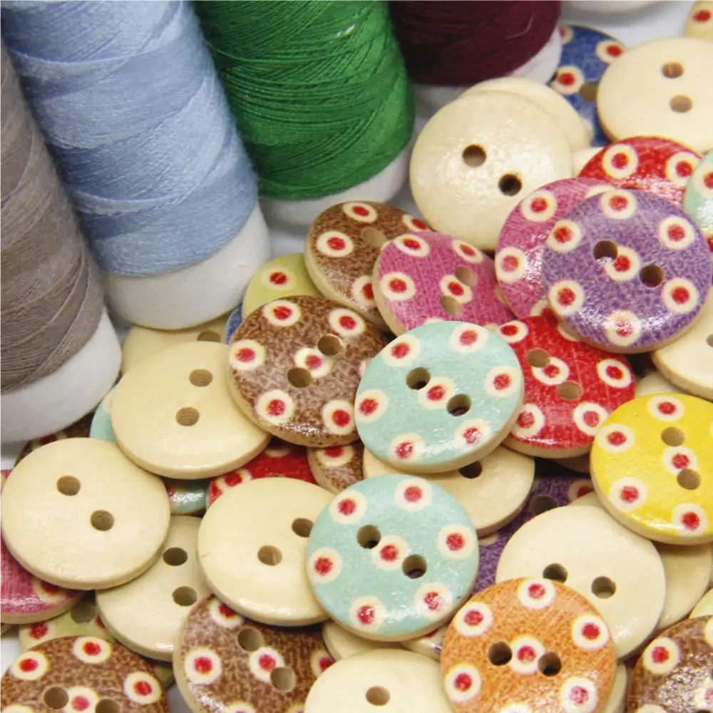 100pcs 15mm Mixed Wooden Buttons Perfect for Scrapbooking Crafts Sewing color mixing