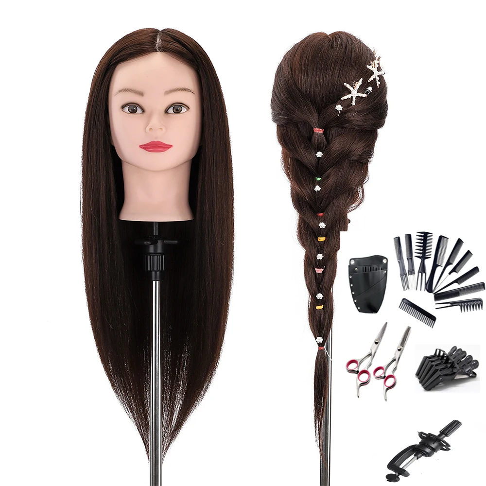 Mannequin Head With Hair Style Tool Set 90 Real Human Hair Training