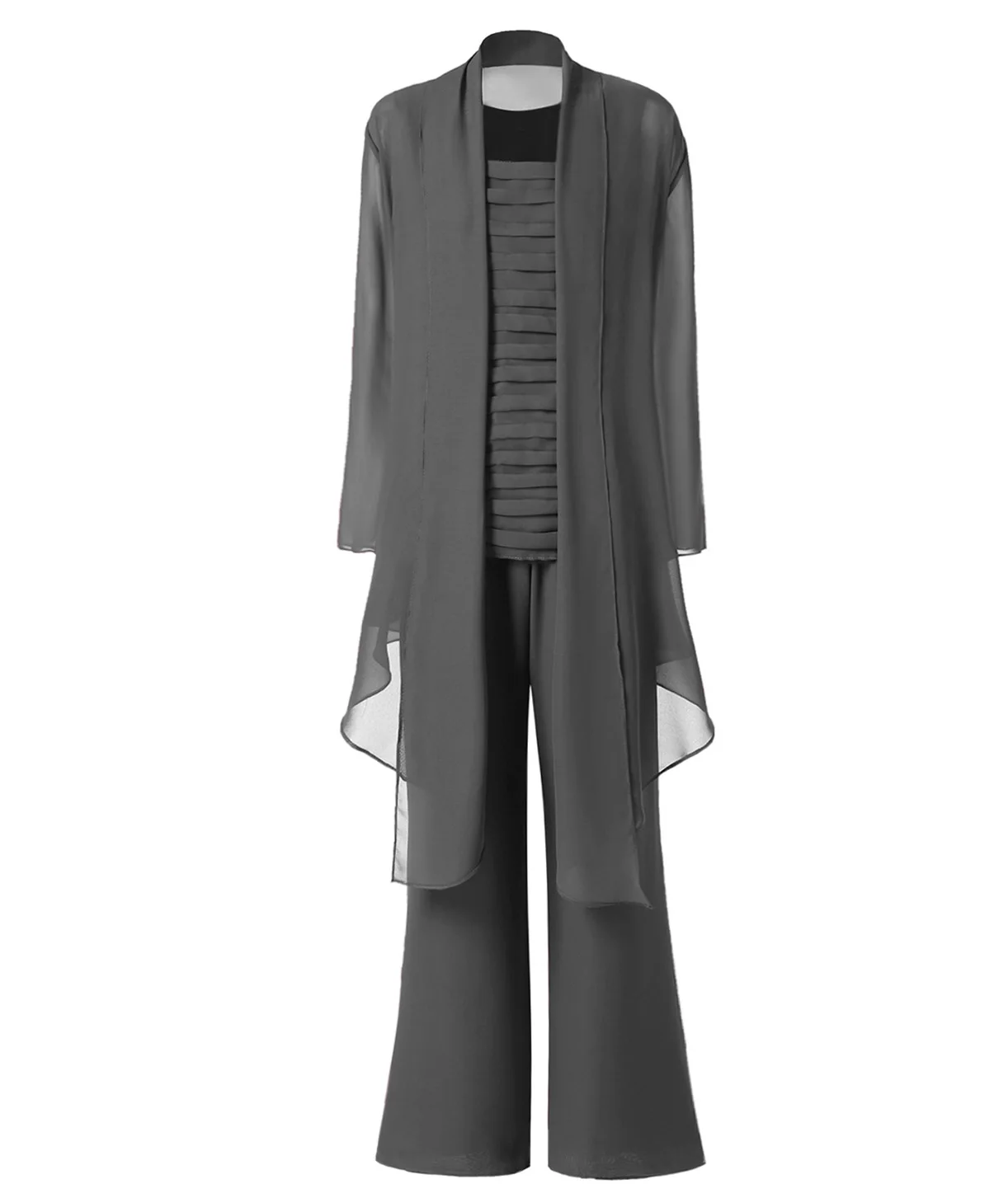 Grey SOLOVEDRESS женский костюм из 3 предметов, шифоновое платье для матери невесты, брючный костюм с рукавами, куртка, широкий брючный костюм, SL-M13 - Цвет: Grey