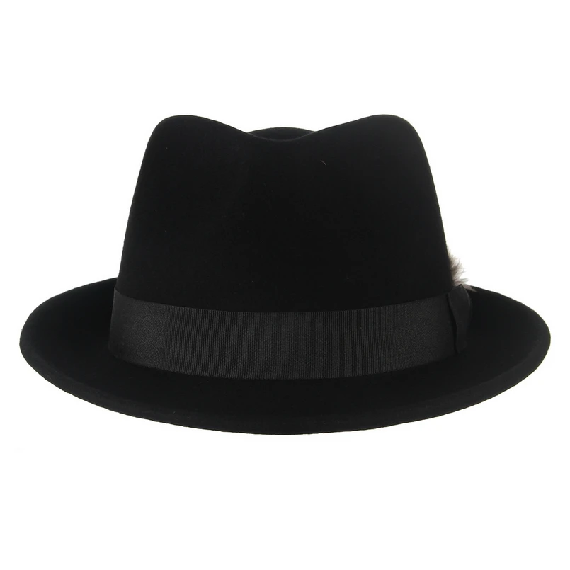 GEMVIE New Autumn Winter Hat For Men/Women Wool Hat Felt Trilby Fedora With feather Jazz Hat