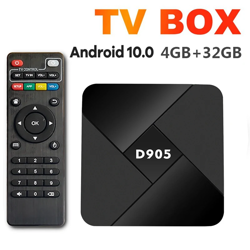 D905 Smart TV Box Android 10.0 4GB 32GB Wifi 2.4G 4K BOX Set Top Media Player For Youtube Flicker Facebook 24 Languages | Электроника