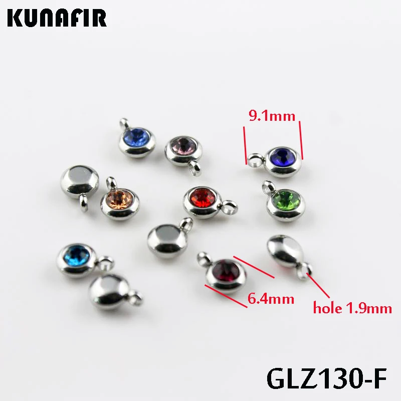 stainless steel small pendant with rhinestone lovely charms 12pcs mix color GLZ130