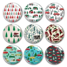 

Handmade X-Mas Christmas Pine Tree Car Camping Round Photo Glass Cabochons Demo Flat Back DIY Jewelry Making Findings Accessory