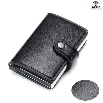 

BISI GORO New RFID Blocking Button Double Protection Credit Card Holder Minimalist Wallet Pop-Up ID Card Case Slim ID Holder