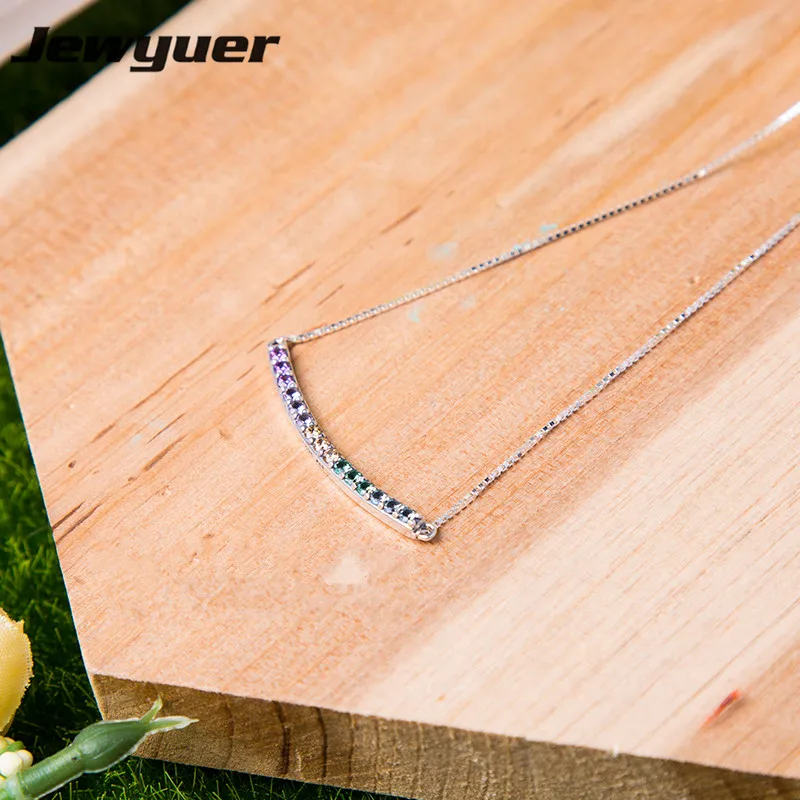

2018 Spring Multi-Colored Curved Necklace for women 925 sterling silver link chain pendant necklaces fine jewyuer jewelry NC035