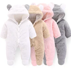 Barboteuse pour bébé unisexe, combinaison d'hiver à capuche en flanelle pour garçons et filles, manteaux de dessin animé doux et mignons, body pour nouveau né 