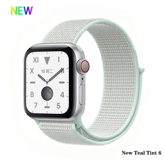 New Teal Tint 6 Нейлон pulseira для apple watch band 4 44 мм 40 мм(iwatch 5) apple watch 3 2 1 ремешок 42 мм 38 мм дышащий браслет ремень аксессуары - Цвет ремешка: New Teal Tint 6
