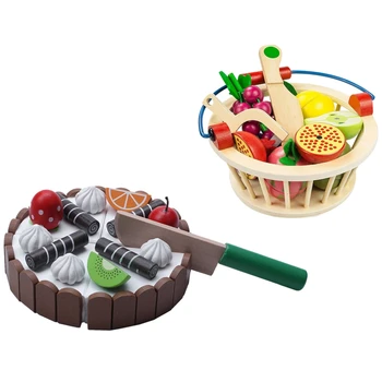 

1 Set Wooden netic Cut Fruit and Vegetables Toys & 1 Set Pretend Play Cutting Cake Play Food Kids Toys
