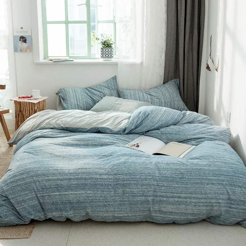 CHAUSUB Simple Knitted Cotton Bedding Set 4PCS Quality Egyptian Cotton Duvet Cover Soft Bed Cover Sheets King Queen Size