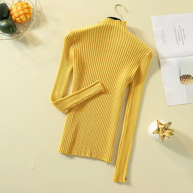 Fashion Turtleneck Sweater Women Long Sleeve Button Decoration Slim Women Pullover Sweater 2019 Autumn Winter Female Jumpers (19)