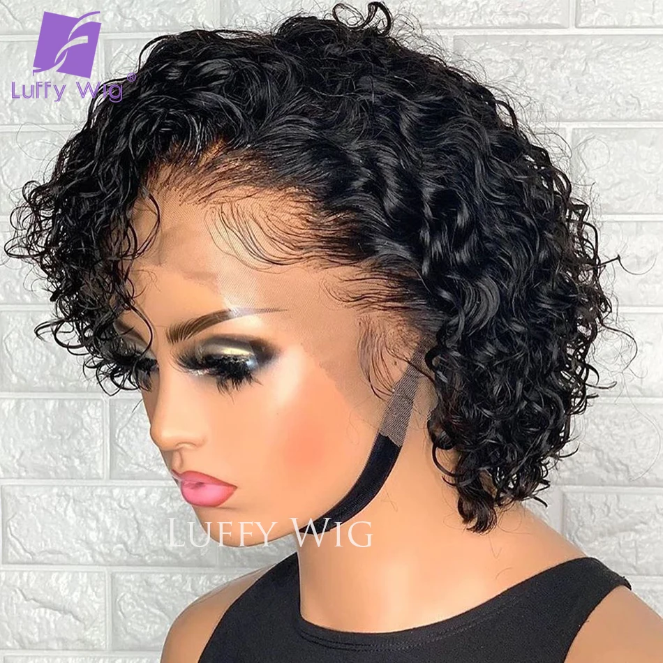 Short Pixie Curly Wigs 4x4 Lace Closure Wig Brazilian Remy 13x6 Lace Frontal Human Hair Wigs Glueless For Black Women LUFFY