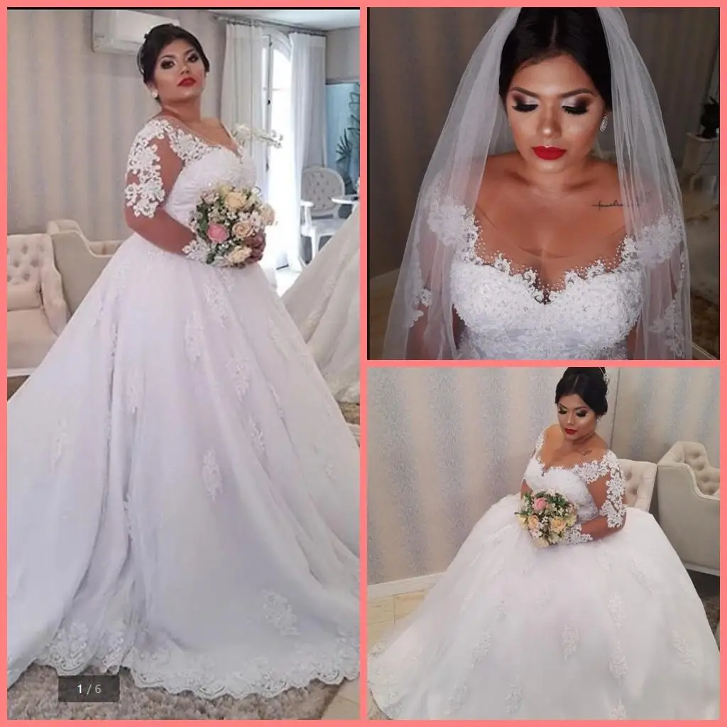 

Attractive Wholesale White Tulle Ball Gown Wedding Dresses Beaded Lace Appliques Princess Puffy Corset Bride Dress Long Sleeve
