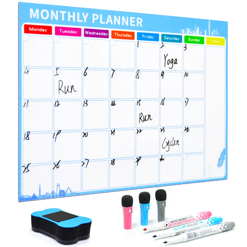 Light Blue Monthly 1 ластик 3 ручки ежемесячный недельный планировщик напоминание для холодильника магнитная доска для рисования доска для сообщений стираемая Съемная Памятка для дома - Цвет: Light Blue Monthly