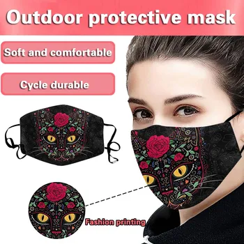 

1Pcs Adult Woman Personality Printing Face Mask Adjustable Washable Safet Protect Reusable Soft Facemask mascarilla con diseno