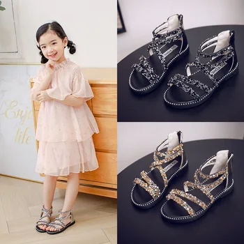 

Fashion Summer Leather Rhinestone Beading Baby Toddler Children Sandals Girls Kids Beach Shoes Toddler Girl Sandals