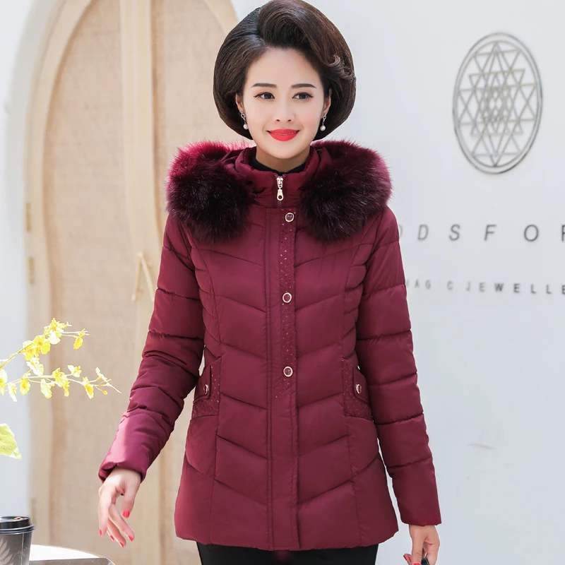 

Women winter jacket fashion middle-aged mother down jacket cotton temperament noble warm solid color coat cotton coat