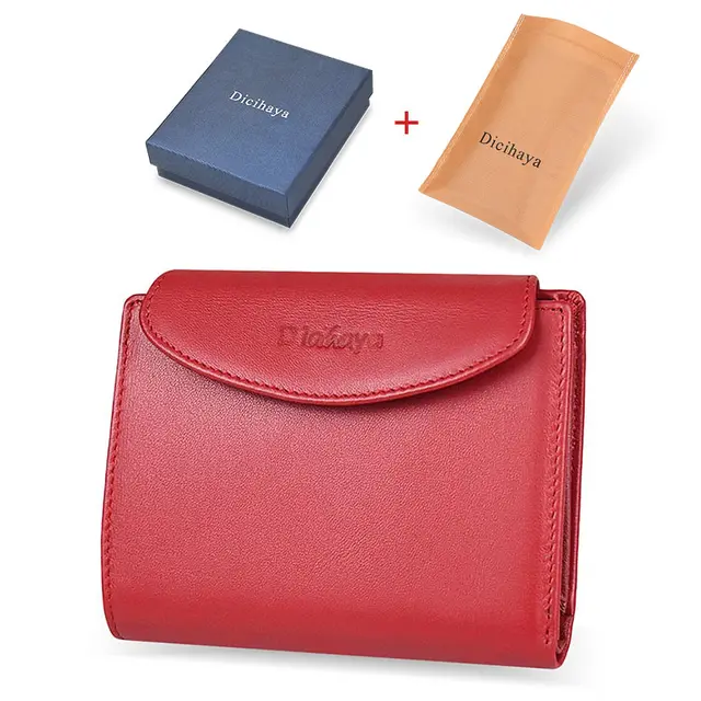 DICIHAYA Genuine Leather Women Wallet Coin Purse For Girls Female Small Portomonee Lady Purse Money Bag Card Holder Mini Clutch burgundy with box